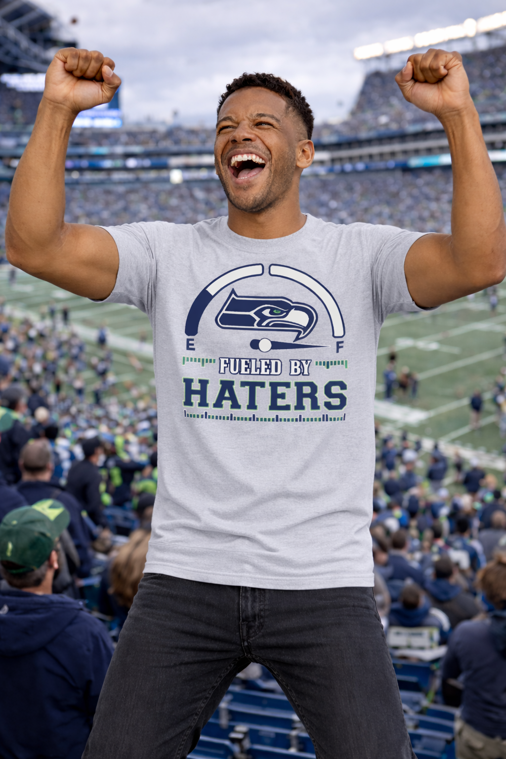 Seattle Seahawks Grey Fueled by Haters T-Shirt - Image 2