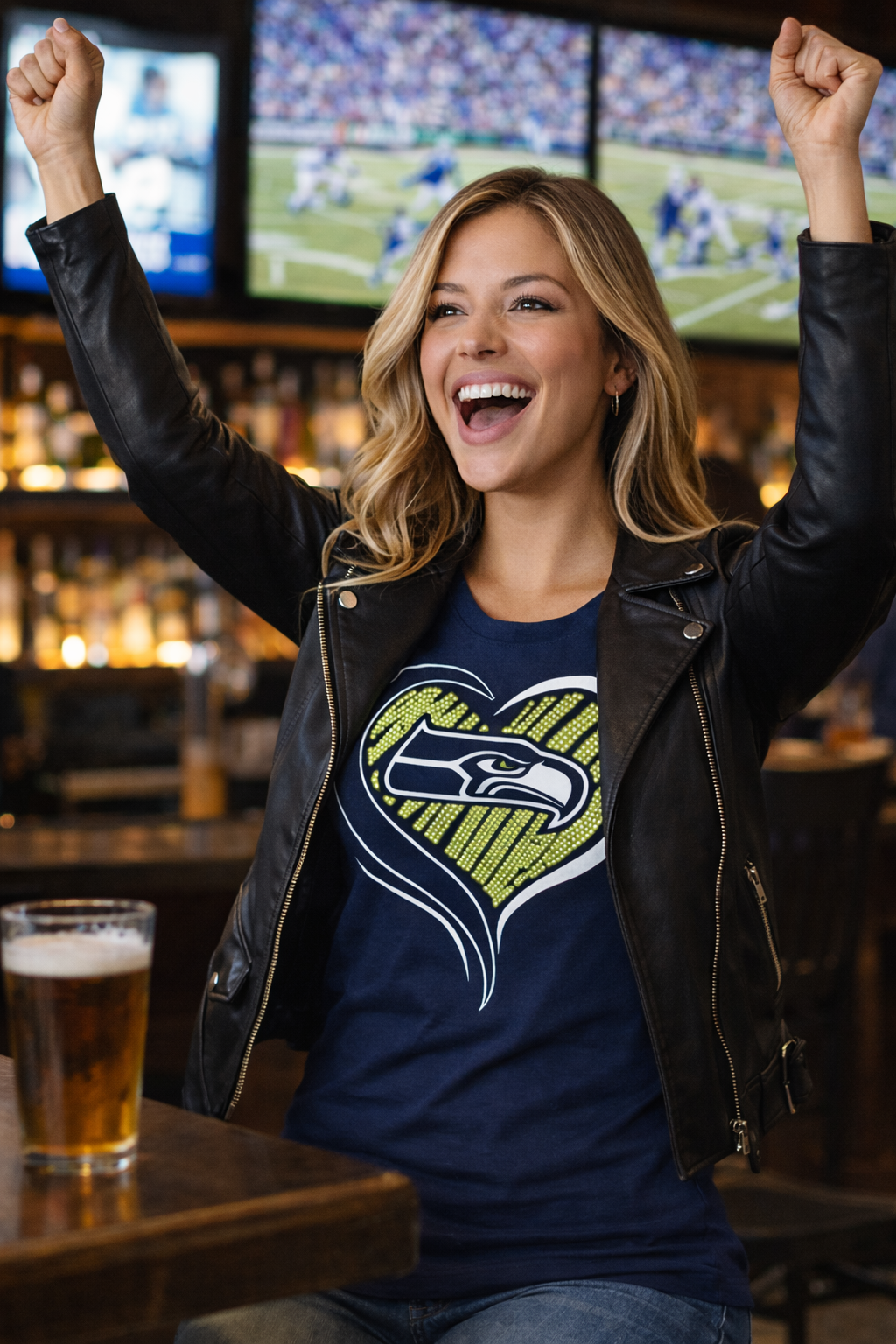 Seattle Heart Seahawks Navy Long Sleeve T-Shirt - Image 2