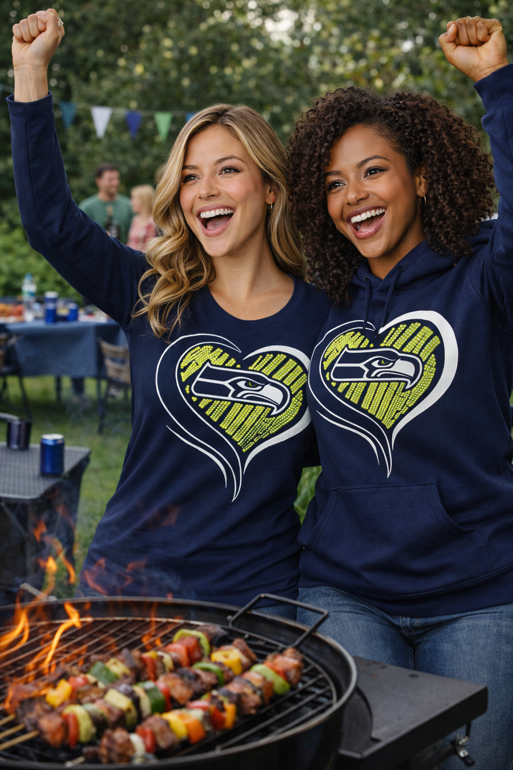 Seattle Heart Seahawks Navy Long Sleeve T-Shirt - Image 3