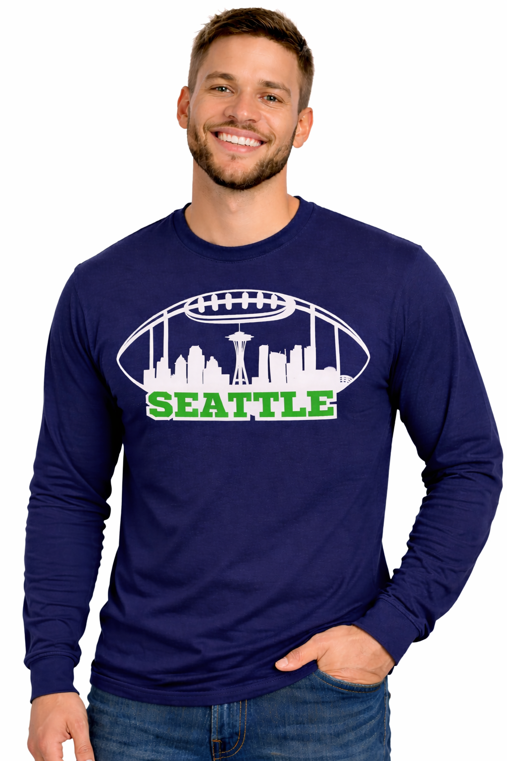 Seattle Seahawks Skyline Navy Long Sleeve T-Shirt