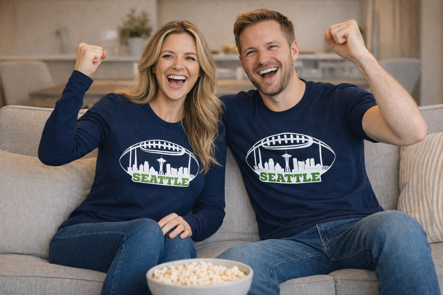 Seattle Seahawks Skyline Navy Long Sleeve T-Shirt - Image 3