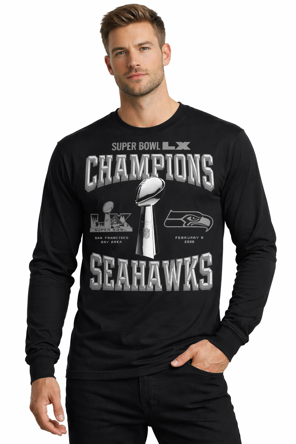 Seattle Black Super Bowl LX Champions Long Sleeve T-Shirt